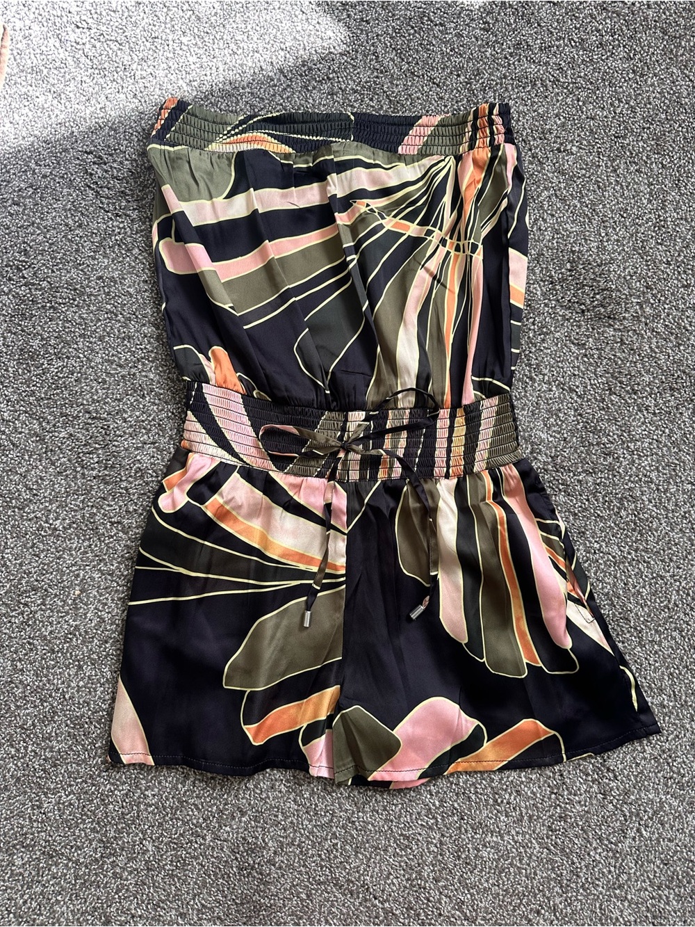 Elan Strapless Floral Romper Dress in Black, Pink & Olive